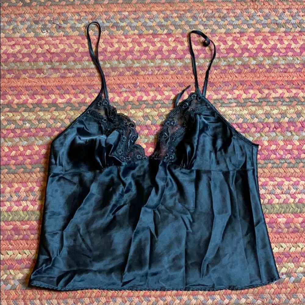 VICTORIAS SECRET BLACK SATIN & LACE LINGERIE CAMI